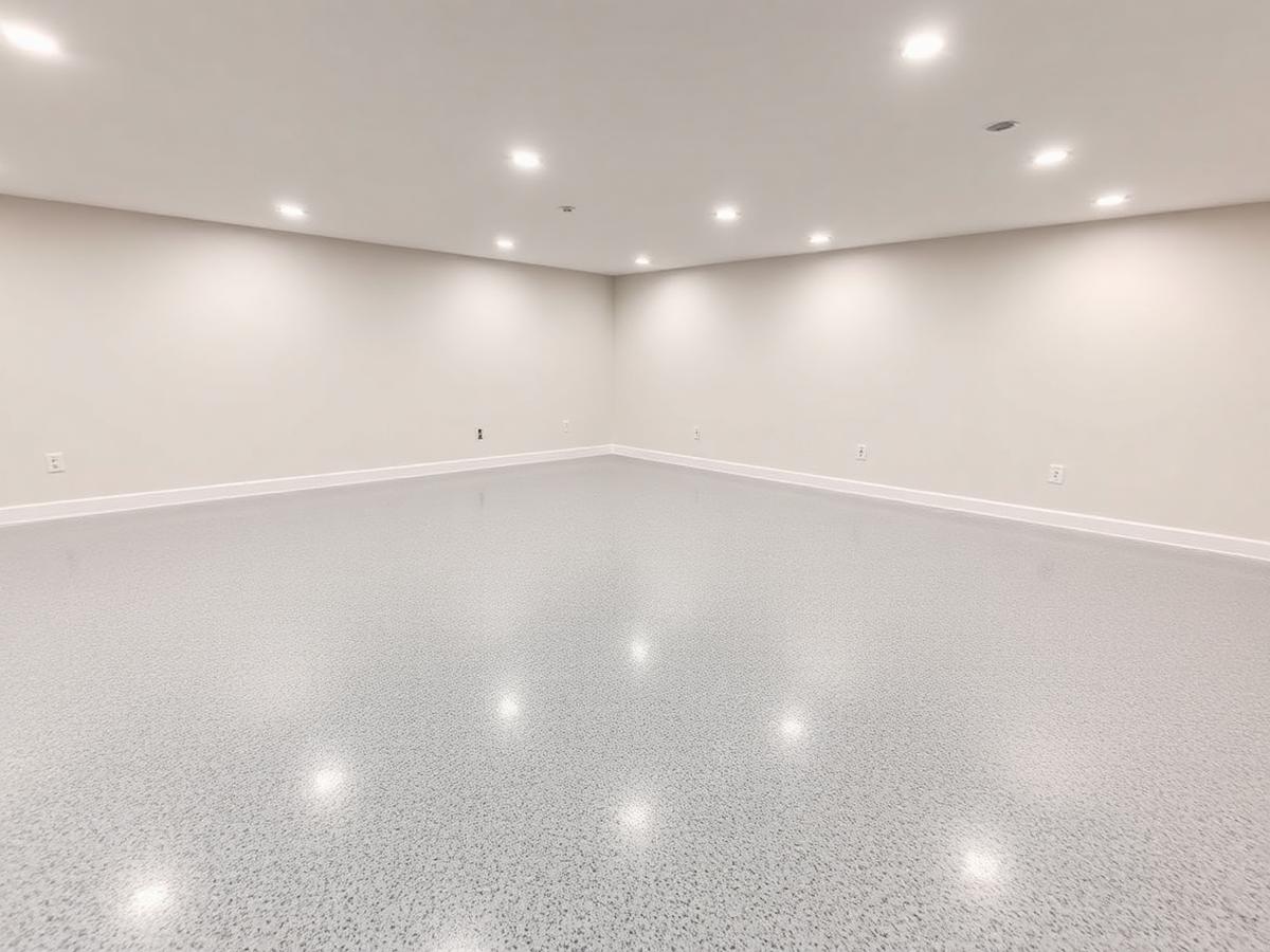 Basement room with a coated floor