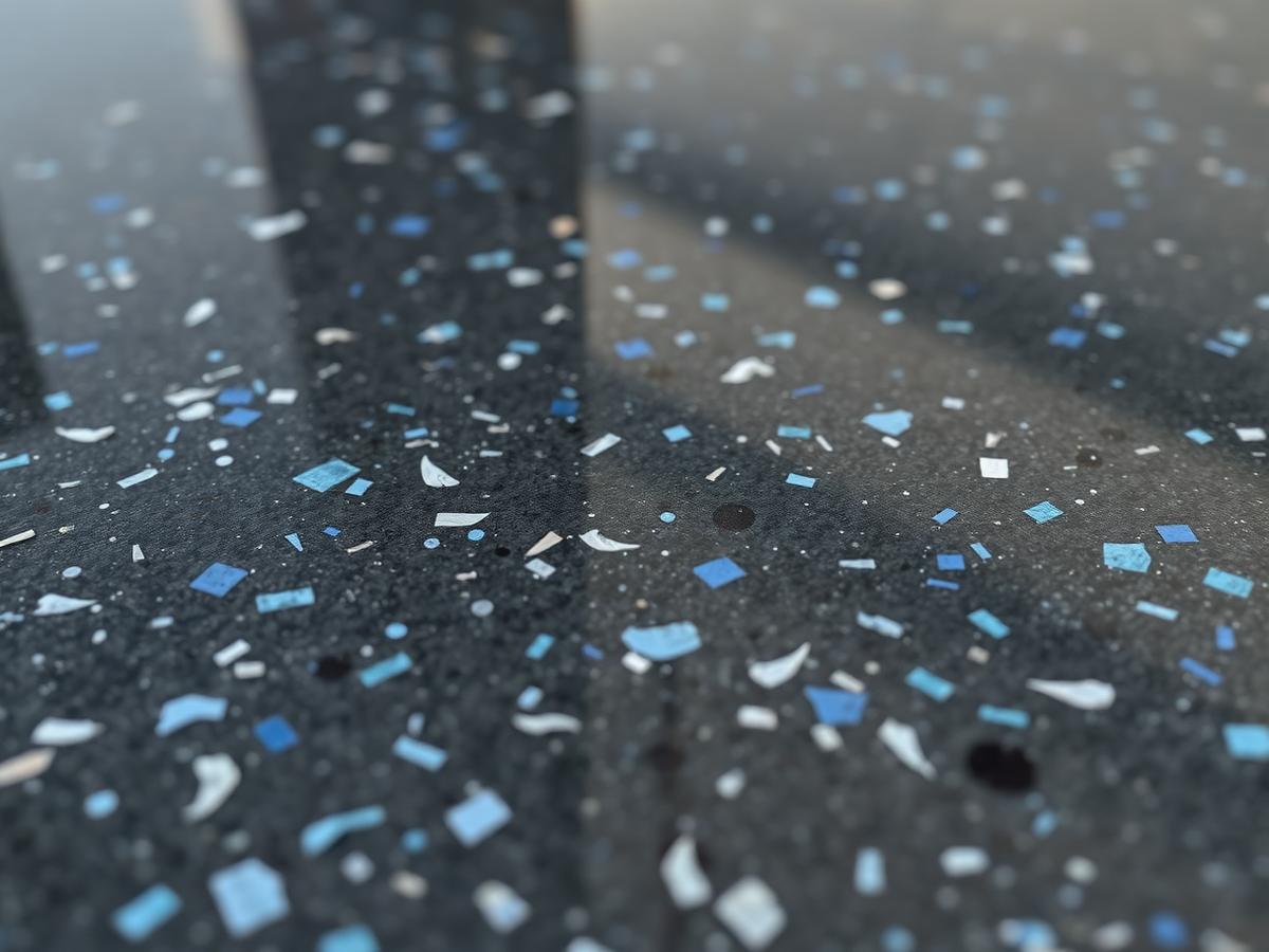 Close-up of a flake epoxy floor coating
